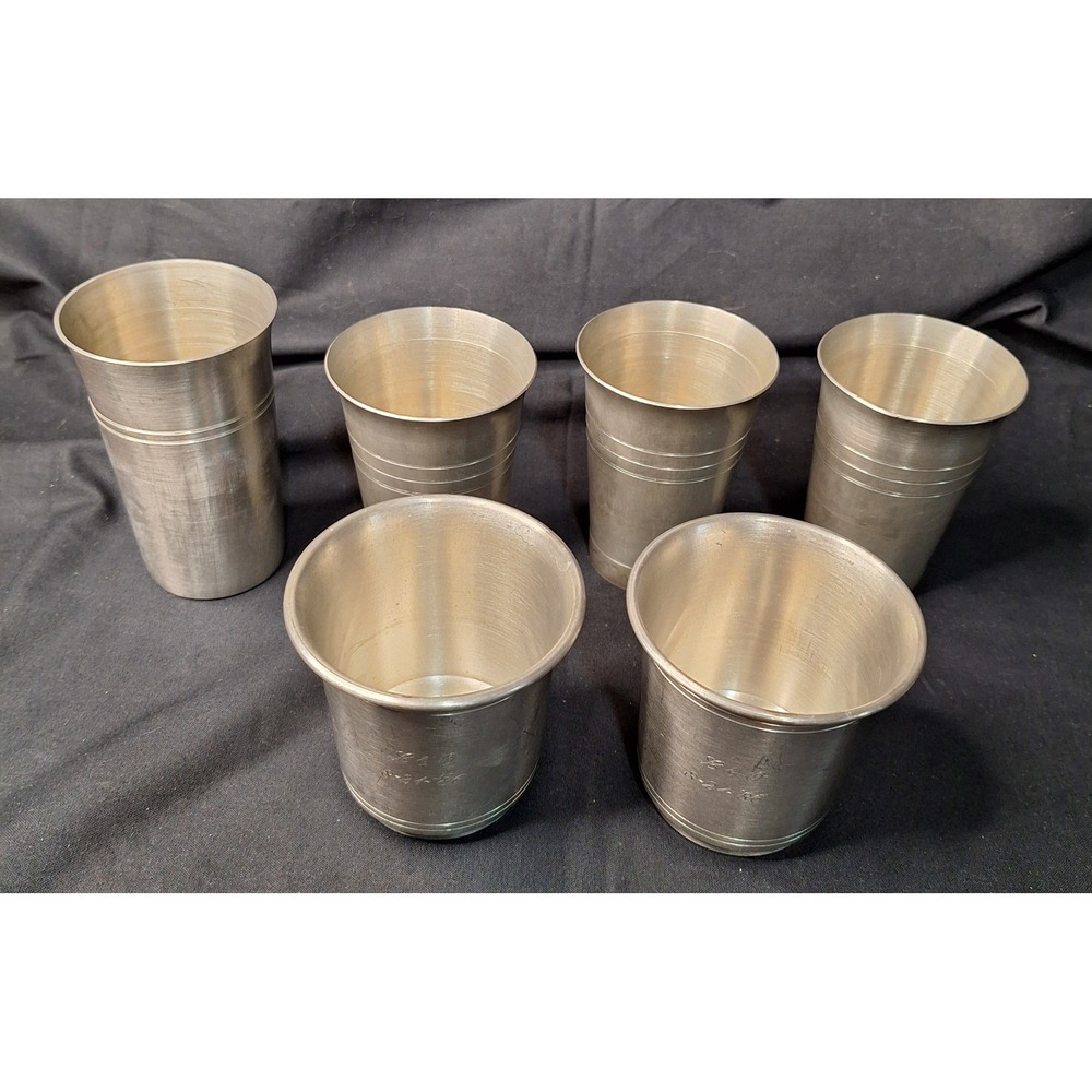 Vintage Preisner Pewter and Rein Zinn German Pewter Cups Beakers Set of 6